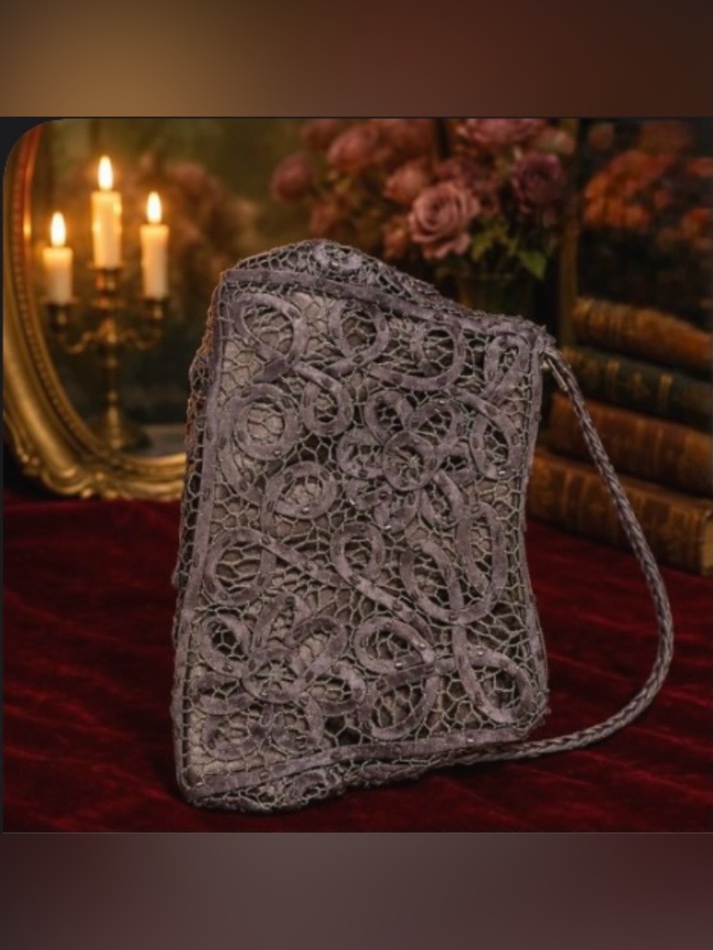 Gorgeous vintage inspired handmade lace inspired open work evening bag